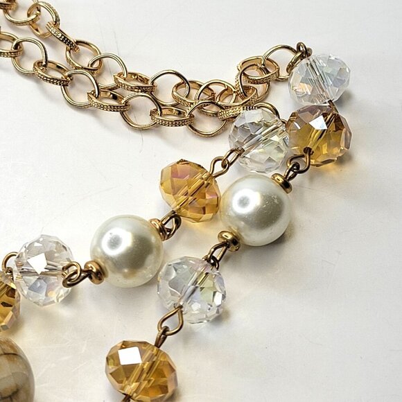 Gold Beads and White Pearls Long Necklace - Picture 7 of 16